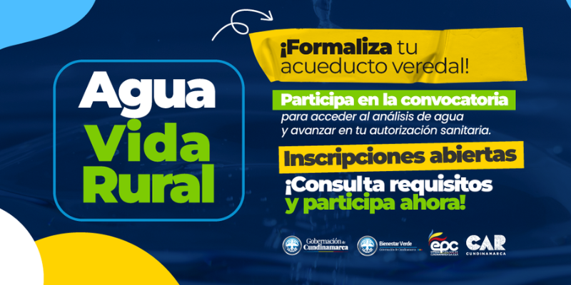 Ya está abierta la nueva convocatoria para mejorar la calidad del agua en acueductos rurales de Cundinamarca